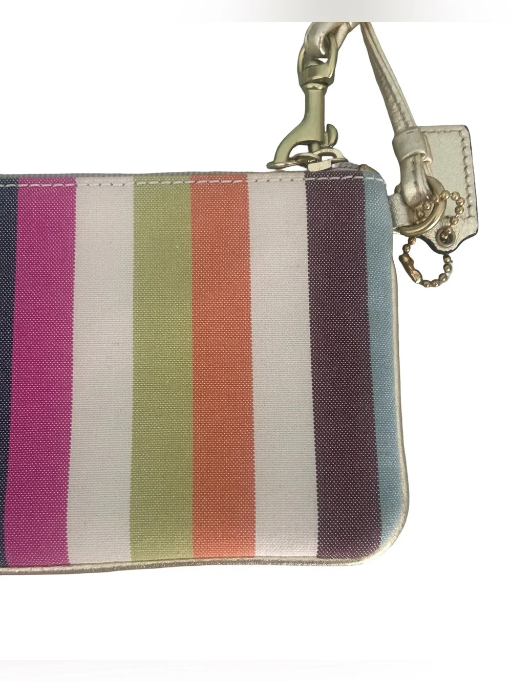 Coach Poppy Legacy Stripe Wristlet Bag 44910 Multicolor Sequin Gold Y2K McBling